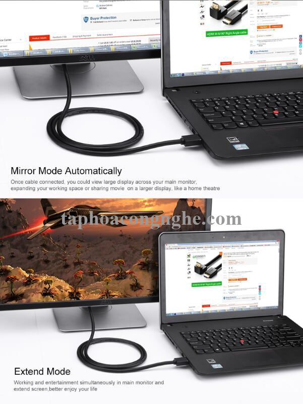 Ugreen 10175 5M màu Đen Cáp tín hiệu HDMI chuẩn 1.4 đầu bẻ góc 90 độ HD103 30010175